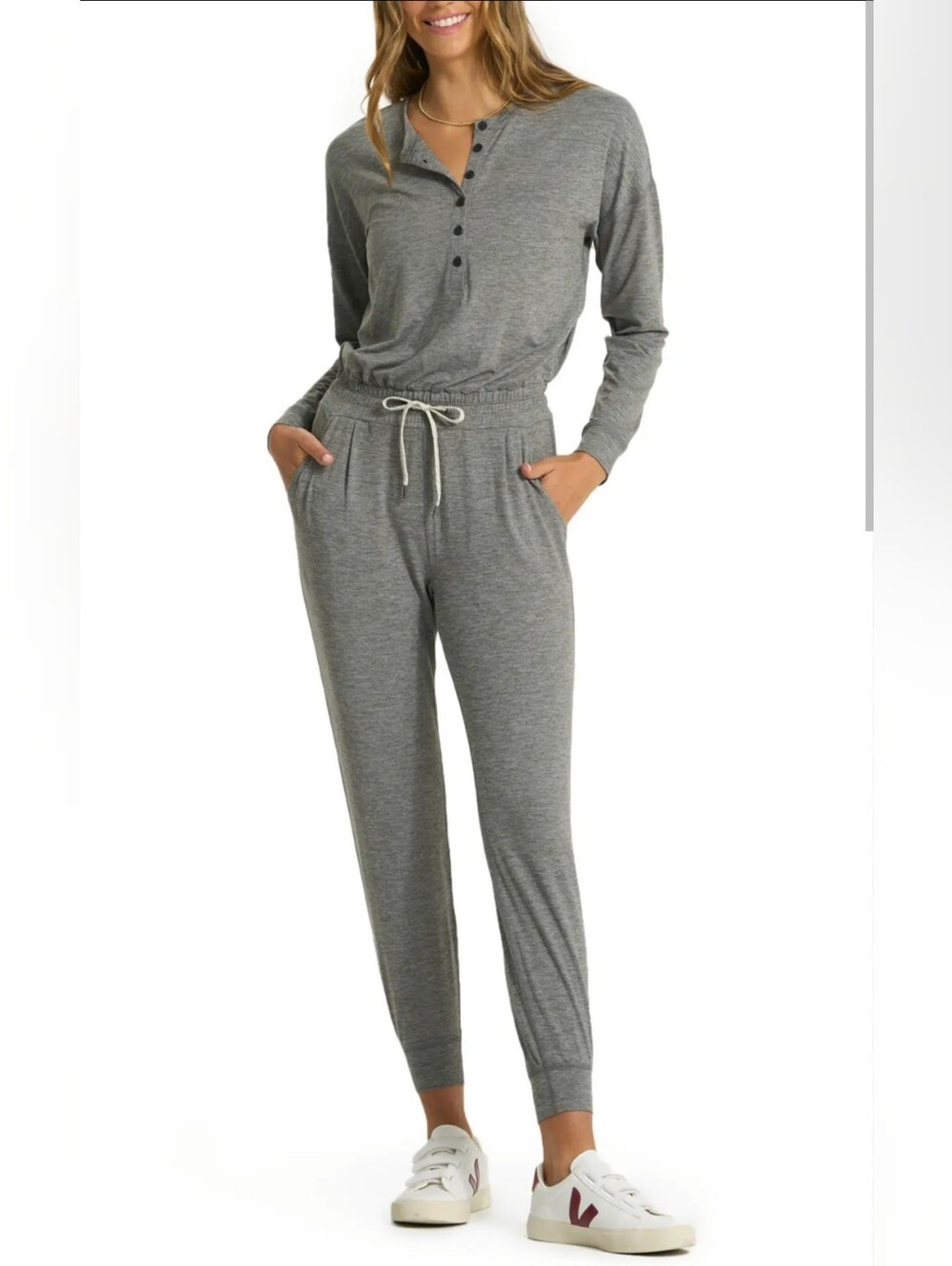 Vuori Grey Lux Henley Jumpsuit